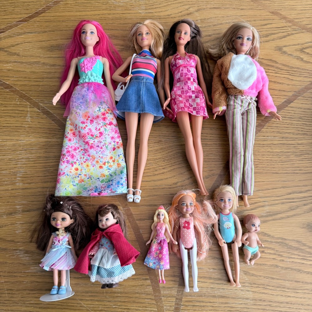 Mattel Barbie and Kelly Doll Lot of 10 Various Fashions and Sizes